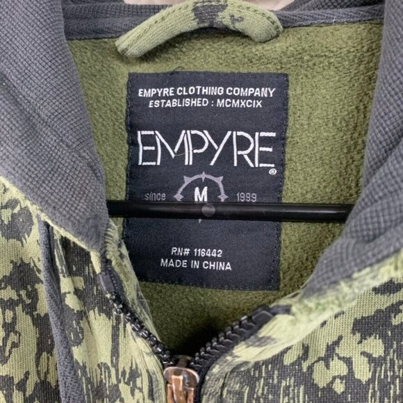 Empyre Mens M Hoodie Sweatshirt Army Green Camo Full Zip Distressed VNT Y2K - Picture 5 of 13